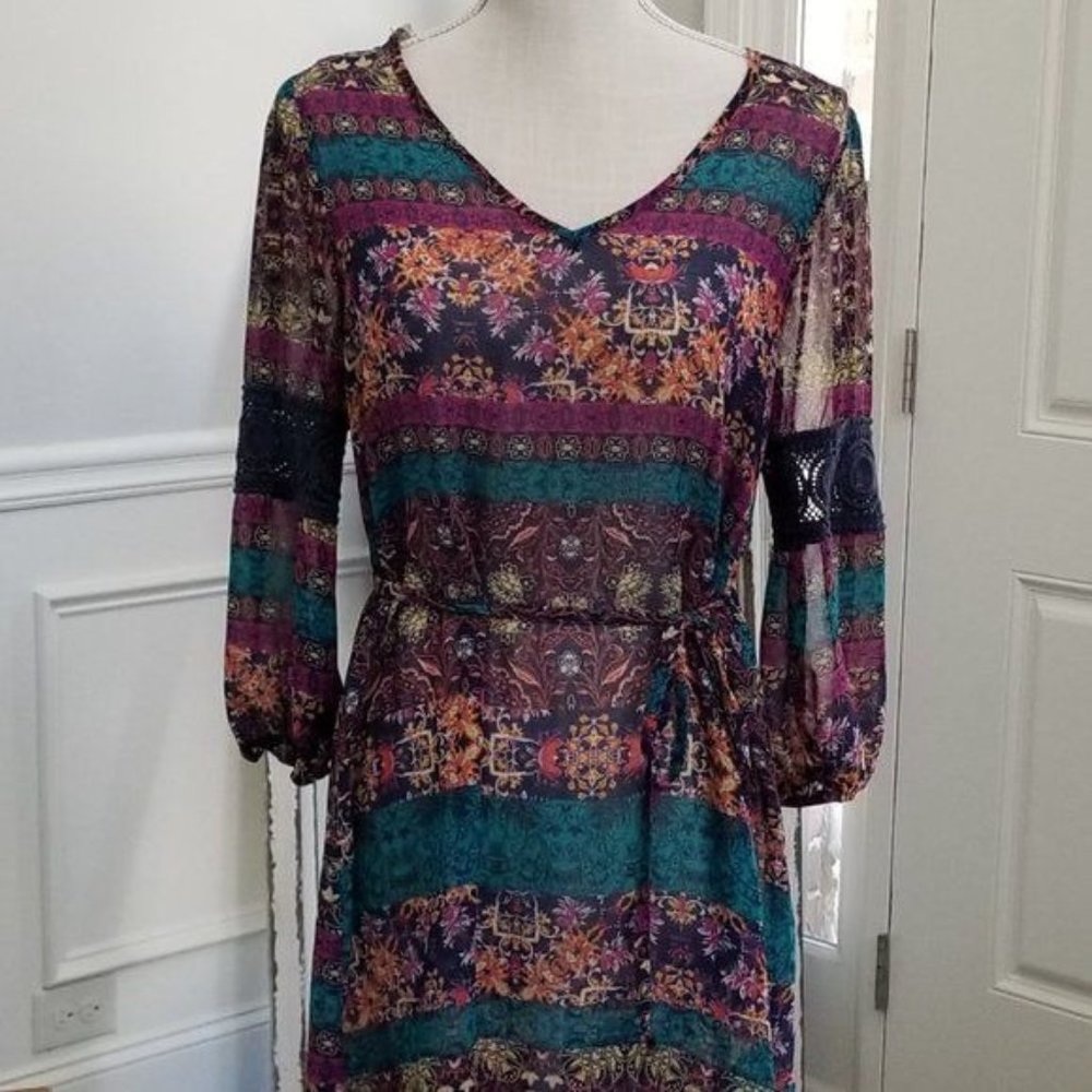 Love Reign Sheer Colorful Dress 3/4 Sleeve Size Small